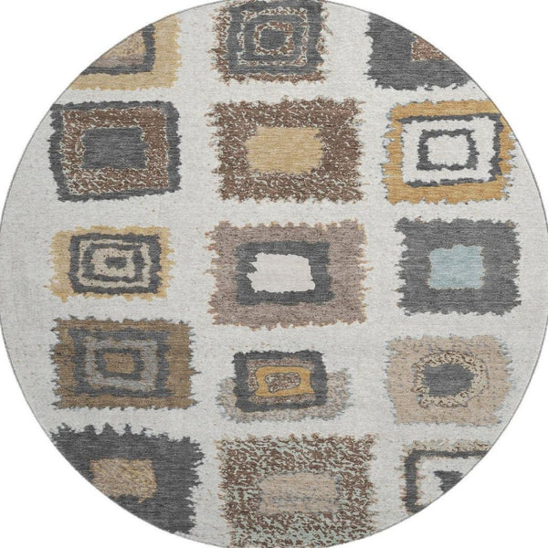 HomeRoots 8' X 10' Geometric Washable Area Rug in Ivory Gray & Brown - Durable, Easy-Care, UV-Protected Design 711003