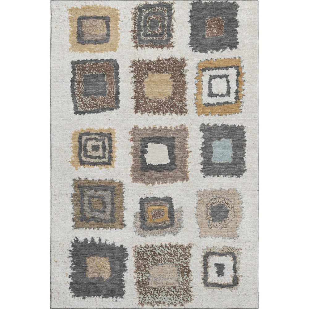 HomeRoots 10' X 14' Modern Ivory Gray Brown Geometric Area Rug – Stain Resistant, UV Protected for Homes 711005