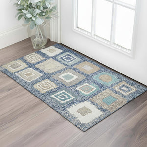 HomeRoots 5' X 8' Navy Blue Geometric Area Rug – Washable, UV Protected, Stain Resistant for Modern Homes 711007