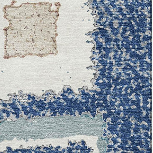 HomeRoots 5' X 8' Navy Blue Geometric Area Rug – Washable, UV Protected, Stain Resistant for Modern Homes 711007