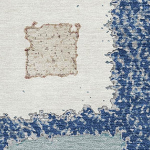 HomeRoots 8' Navy Blue, Ivory & Beige Geometric Round Rug - Washable, Stain Resistant, UV Protected & Stylish! 711008