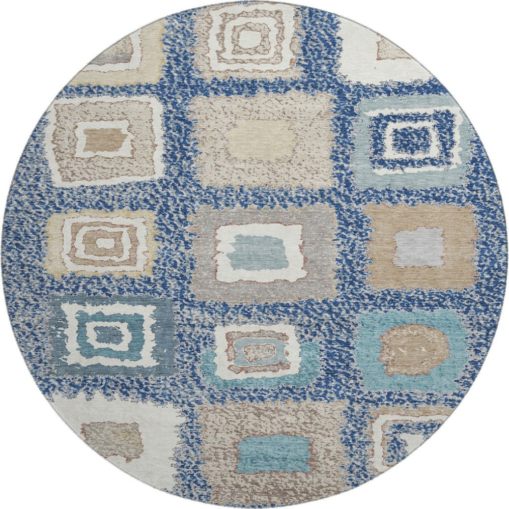 HomeRoots 8' X 10' Navy Blue Geometric Area Rug – Washable, UV-Protected, Stylish & Durable for Family Homes 711009