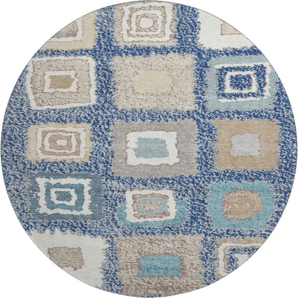 HomeRoots 8' X 10' Navy Blue Geometric Area Rug – Washable, UV-Protected, Stylish & Durable for Family Homes 711009