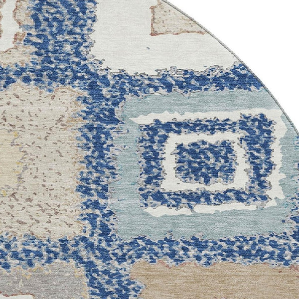 HomeRoots 8' X 10' Navy Blue Geometric Area Rug – Washable, UV-Protected, Stylish & Durable for Family Homes 711009