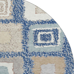 HomeRoots 8' X 10' Navy Blue Geometric Area Rug – Washable, UV-Protected, Stylish & Durable for Family Homes 711009