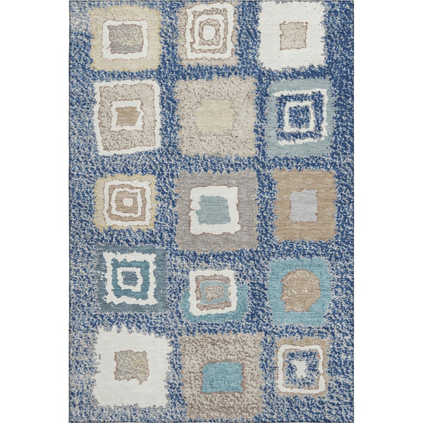 HomeRoots 9' X 12' Geometric Navy Blue Ivory Beige Area Rug - Washable, UV Protected & Stain Resistant Design 711010