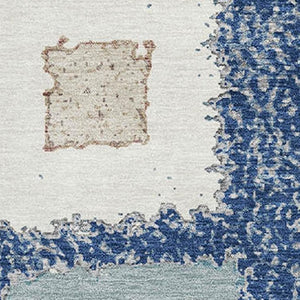 HomeRoots 9' X 12' Geometric Navy Blue Ivory Beige Area Rug - Washable, UV Protected & Stain Resistant Design 711010