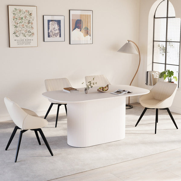 English Elm 63" Modern Cream Mdf Dining Table Set With 4 Pu Chairs, Black Metal Legs - Stylish & Durable Design! W2189S00680