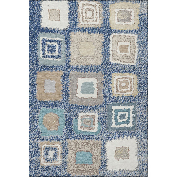 HomeRoots 10' Navy Blue Geometric Area Rug – Washable, Stain Resistant, UV Protected for Homes with Kids & Pets 711011