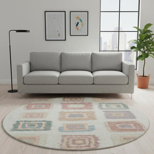 HomeRoots 8' X 10' Washable Peach Ivory Blue Geometric Area Rug with UV Protection for Modern Homes 711015