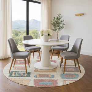 HomeRoots 8' X 10' Washable Peach Ivory Blue Geometric Area Rug with UV Protection for Modern Homes 711015