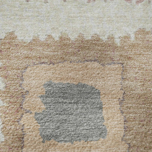 HomeRoots 8' X 10' Washable Peach Ivory Blue Geometric Area Rug with UV Protection for Modern Homes 711015