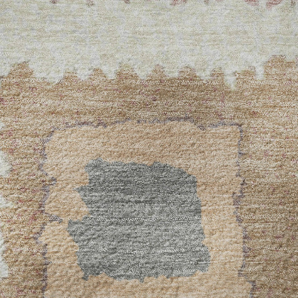 HomeRoots 8' X 10' Washable Peach Ivory Blue Geometric Area Rug with UV Protection for Modern Homes 711015