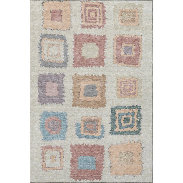 HomeRoots 9' X 12' Stylish Peach Ivory and Blue Geometric Washable Area Rug with UV Protection & Non-Slip Backing 711016