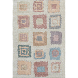 HomeRoots 10' X 14' Stylish Peach, Ivory & Blue Geometric Area Rug – Washable, UV Protected & Pet Friendly! 711017