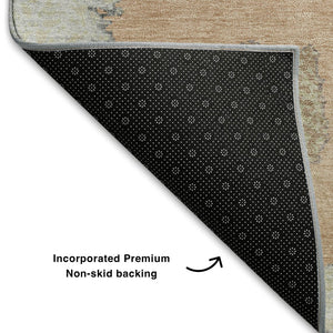 HomeRoots 10' X 14' Stylish Peach, Ivory & Blue Geometric Area Rug – Washable, UV Protected & Pet Friendly! 711017