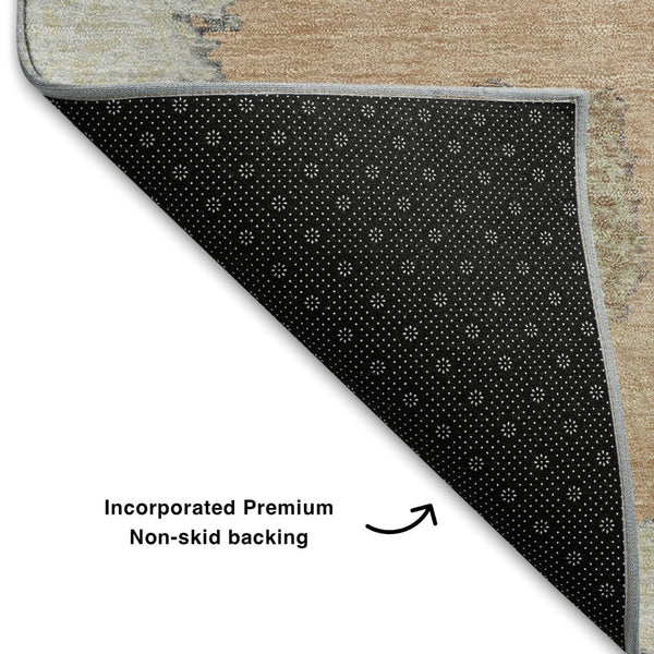 HomeRoots 10' X 14' Stylish Peach, Ivory & Blue Geometric Area Rug – Washable, UV Protected & Pet Friendly! 711017