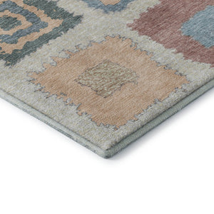 HomeRoots 10' X 14' Stylish Peach, Ivory & Blue Geometric Area Rug – Washable, UV Protected & Pet Friendly! 711017