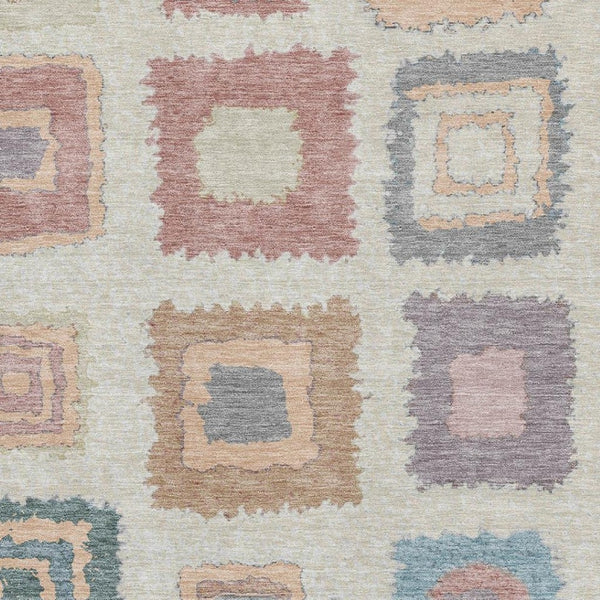 HomeRoots 10' X 14' Stylish Peach, Ivory & Blue Geometric Area Rug – Washable, UV Protected & Pet Friendly! 711017