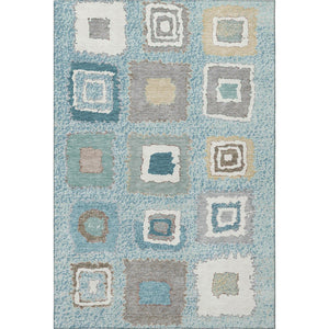 HomeRoots 8' Teal Ivory and Beige Geometric Washable Round Rug - UV Protected, Durable & Easy-Care Design 711020