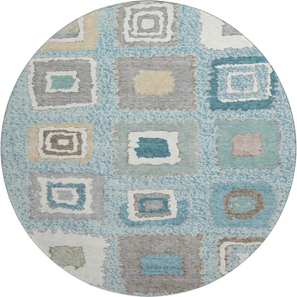 HomeRoots 8' X 10' Teal Ivory Beige Geometric Area Rug – Stain-Resistant, Washable, UV Protected for Family Fun 711021