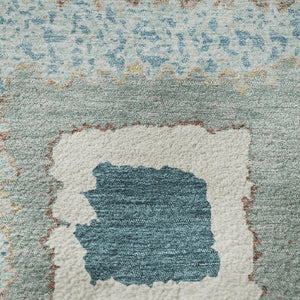 HomeRoots 8' X 10' Teal Ivory Beige Geometric Area Rug – Stain-Resistant, Washable, UV Protected for Family Fun 711021