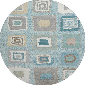 HomeRoots 8' X 10' Teal Ivory Beige Geometric Area Rug – Stain-Resistant, Washable, UV Protected for Family Fun 711021