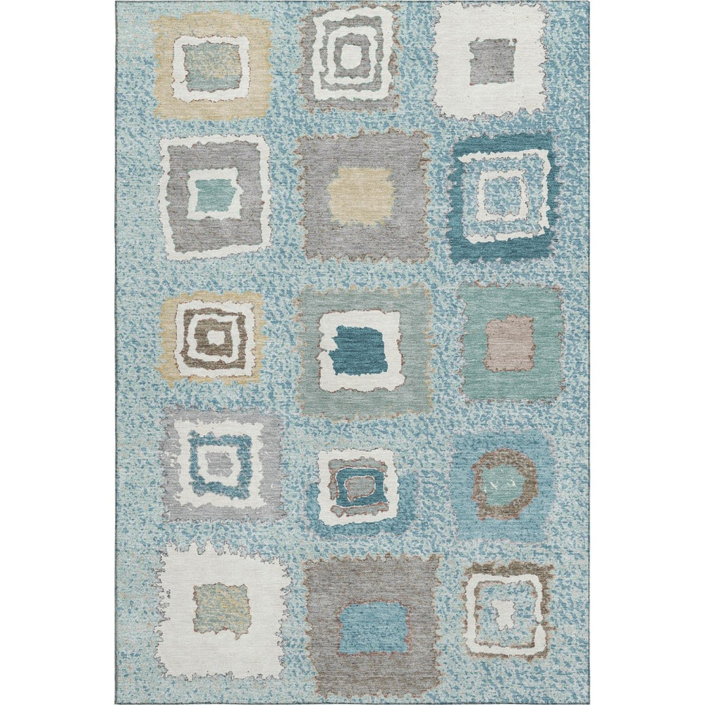HomeRoots 9' X 12' Vibrant Teal, Ivory & Beige Geometric Washable Area Rug with UV Protection for Durability 711022