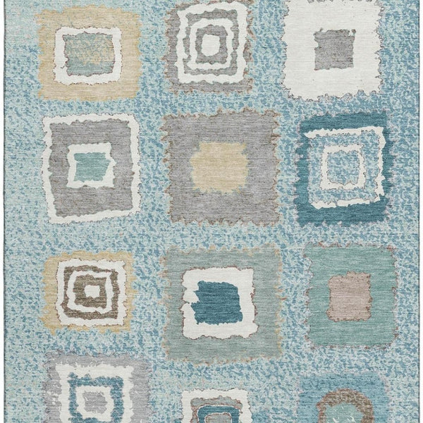HomeRoots 9' X 12' Vibrant Teal, Ivory & Beige Geometric Washable Area Rug with UV Protection for Durability 711022