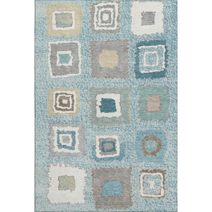 HomeRoots 10' X 14' Teal Ivory Beige Geometric Area Rug - Washable, UV Protected, Perfect for Active Homes! 711023
