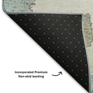 HomeRoots 10' X 14' Teal Ivory Beige Geometric Area Rug - Washable, UV Protected, Perfect for Active Homes! 711023