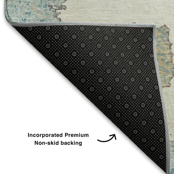 HomeRoots 10' X 14' Teal Ivory Beige Geometric Area Rug - Washable, UV Protected, Perfect for Active Homes! 711023