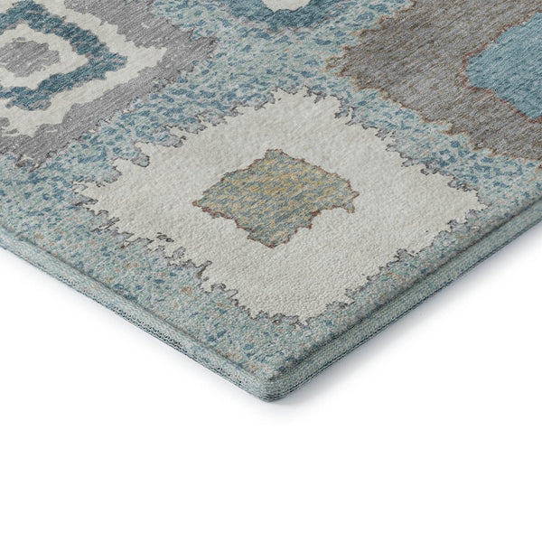 HomeRoots 10' X 14' Teal Ivory Beige Geometric Area Rug - Washable, UV Protected, Perfect for Active Homes! 711023