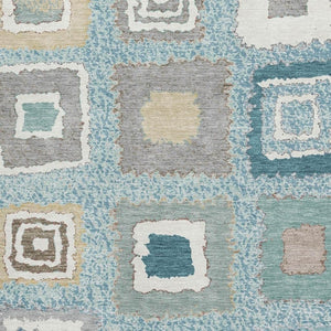 HomeRoots 10' X 14' Teal Ivory Beige Geometric Area Rug - Washable, UV Protected, Perfect for Active Homes! 711023
