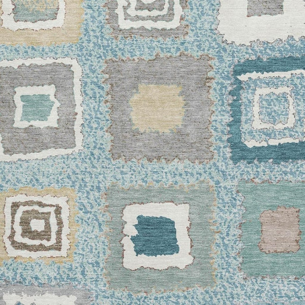 HomeRoots 10' X 14' Teal Ivory Beige Geometric Area Rug - Washable, UV Protected, Perfect for Active Homes! 711023