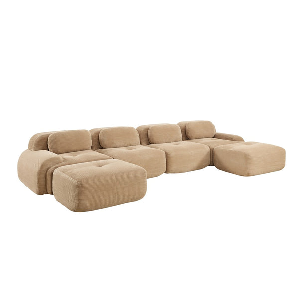 English Elm U-shaped Modular Sectional Sofa Corduroy Upholstered Ergonomic Curved Living Room Seating Camel W714S01245