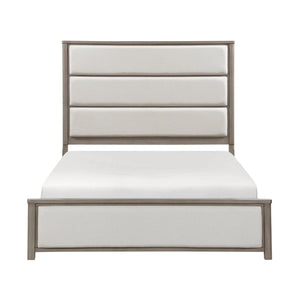 English Elm 1pc Eastern King Panel Bed Chenille Upholstered Headboard Light Gray Wood Frame B011S02232