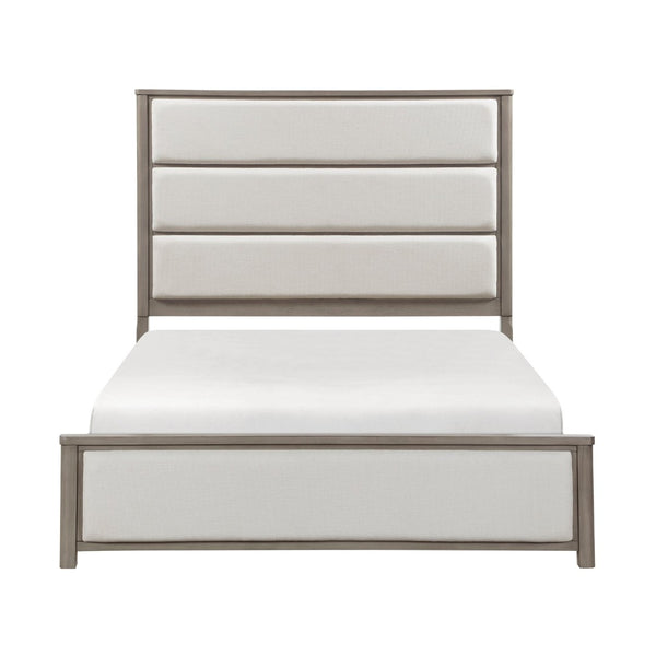 English Elm 1pc Eastern King Panel Bed Chenille Upholstered Headboard Light Gray Wood Frame B011S02232