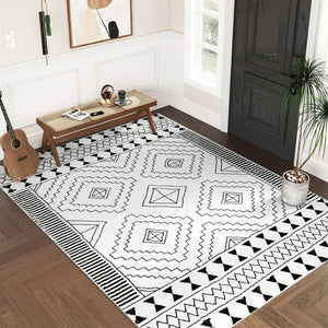 HomeRoots 8' X 10' Modern Black and Off-White Geometric Area Rug - Stylish, Durable, Stain-Resistant Design 711151