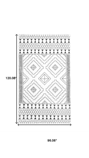 HomeRoots 8' X 10' Modern Black and Off-White Geometric Area Rug - Stylish, Durable, Stain-Resistant Design 711151