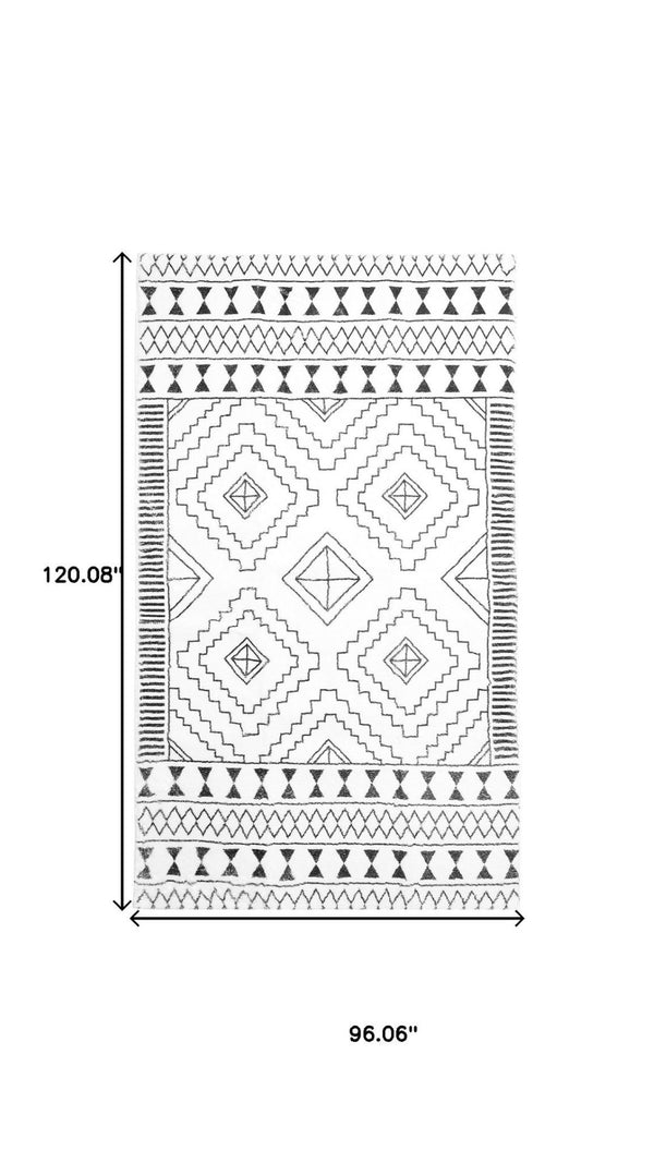 HomeRoots 8' X 10' Modern Black and Off-White Geometric Area Rug - Stylish, Durable, Stain-Resistant Design 711151