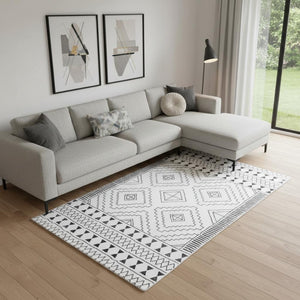 HomeRoots 8' X 10' Modern Black and Off-White Geometric Area Rug - Stylish, Durable, Stain-Resistant Design 711151