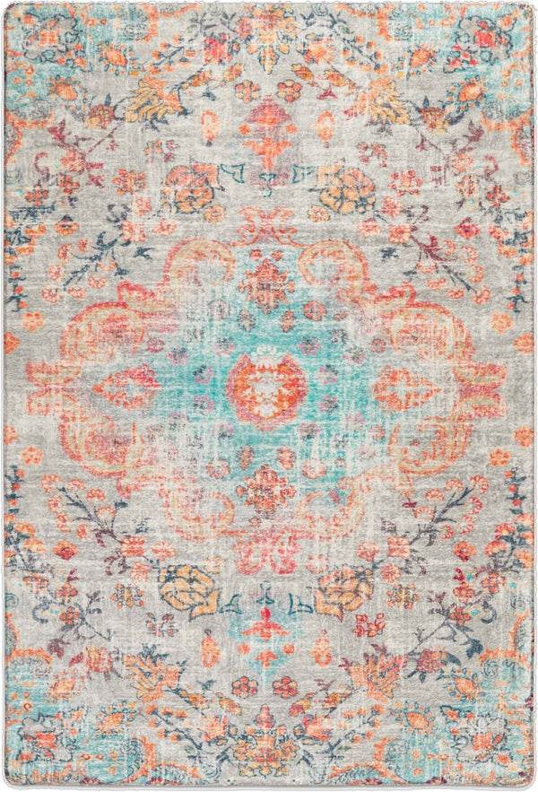 HomeRoots 8' Vintage-Inspired Pink, Blue & Beige Medallion Distressed Area Rug - Durable, Non-Slip & Easy Care 711157