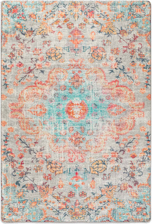 HomeRoots 8' Vintage-Inspired Pink, Blue & Beige Medallion Distressed Area Rug - Durable, Non-Slip & Easy Care 711157