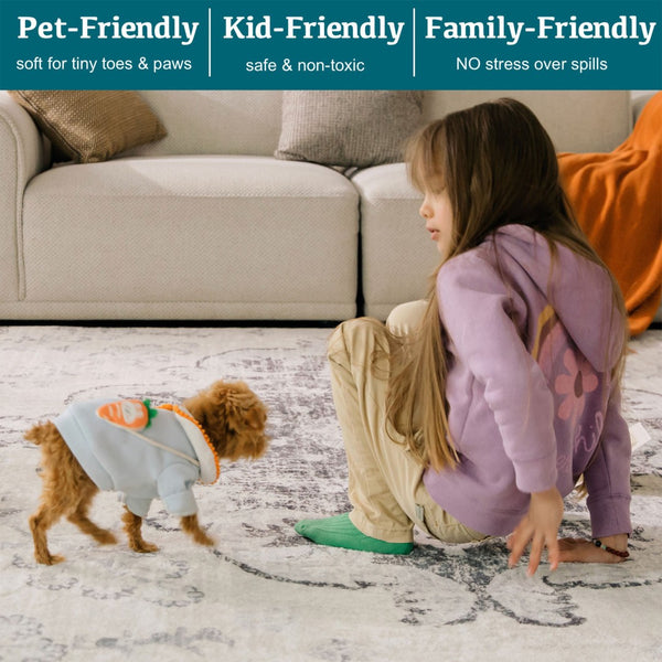 HomeRoots 8' X 10' Charcoal Floral Distressed Area Rug - Durable, Stain-Resistant Design for Busy Homes! 711158