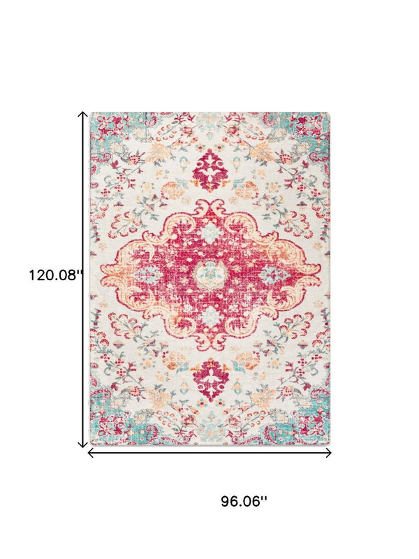 HomeRoots 8' X 10' Charcoal Floral Distressed Area Rug - Durable, Stain-Resistant Design for Busy Homes! 711158