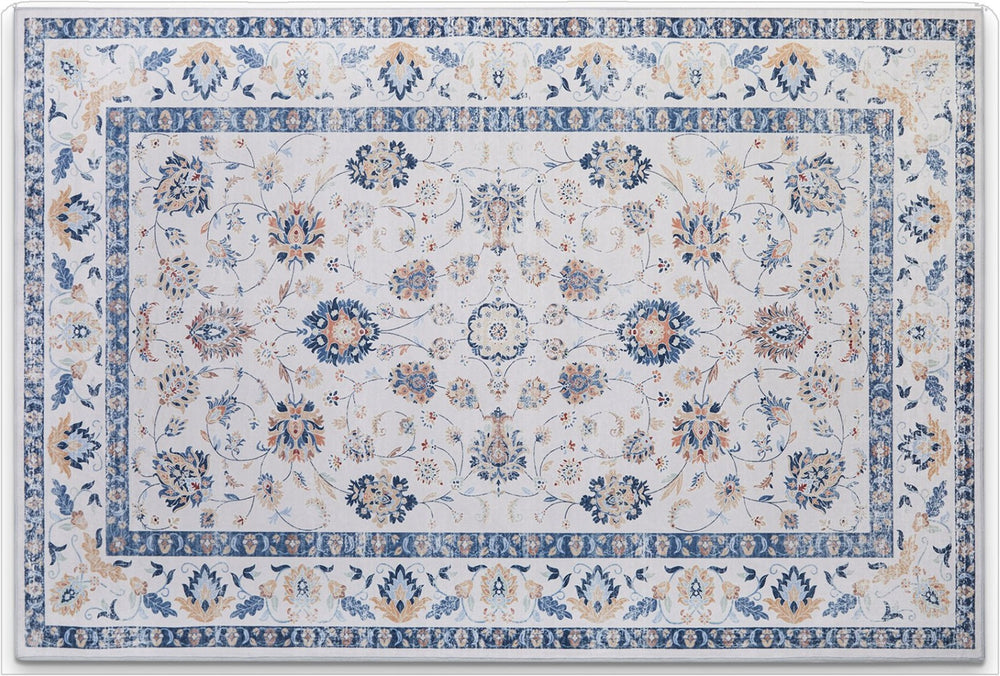 HomeRoots 8' X 10' Geometric Distressed Area Rug in Off-White & Light Blue - Stylish, Durable & Easy Care! 711163