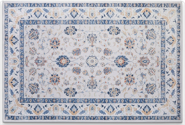 HomeRoots 8' X 10' Geometric Distressed Area Rug in Off-White & Light Blue - Stylish, Durable & Easy Care! 711163