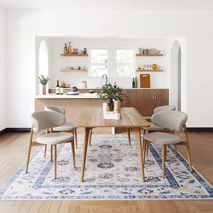 HomeRoots 8' X 10' Geometric Distressed Area Rug in Off-White & Light Blue - Stylish, Durable & Easy Care! 711163