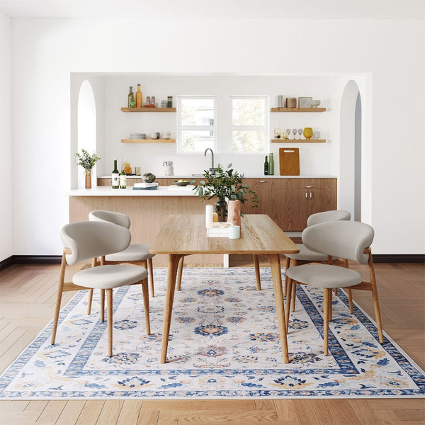 HomeRoots 8' X 10' Geometric Distressed Area Rug in Off-White & Light Blue - Stylish, Durable & Easy Care! 711163